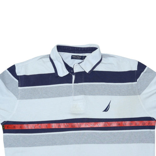 Nautica Men's Blue Striped Long Sleeve Collared Polo Shirt XL