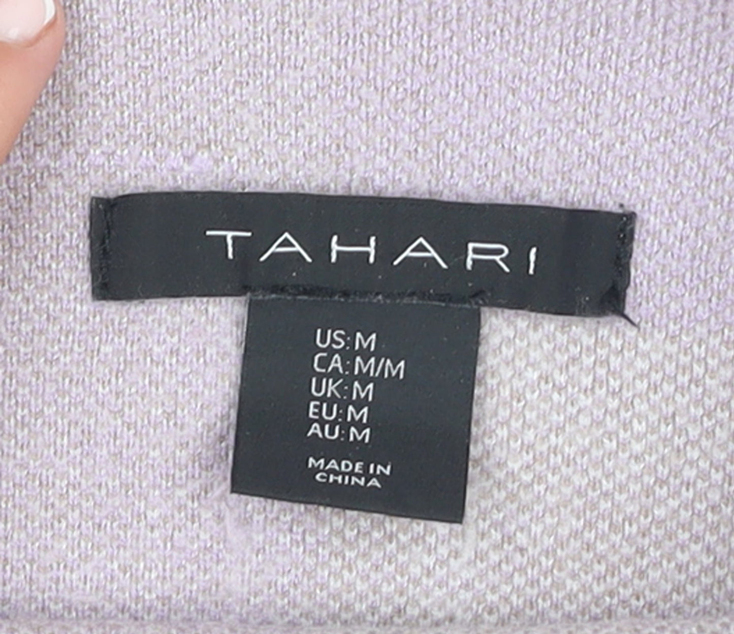 Tahari Women's Beige & Lilac Checked Mock Neck Knit Jumper Size M