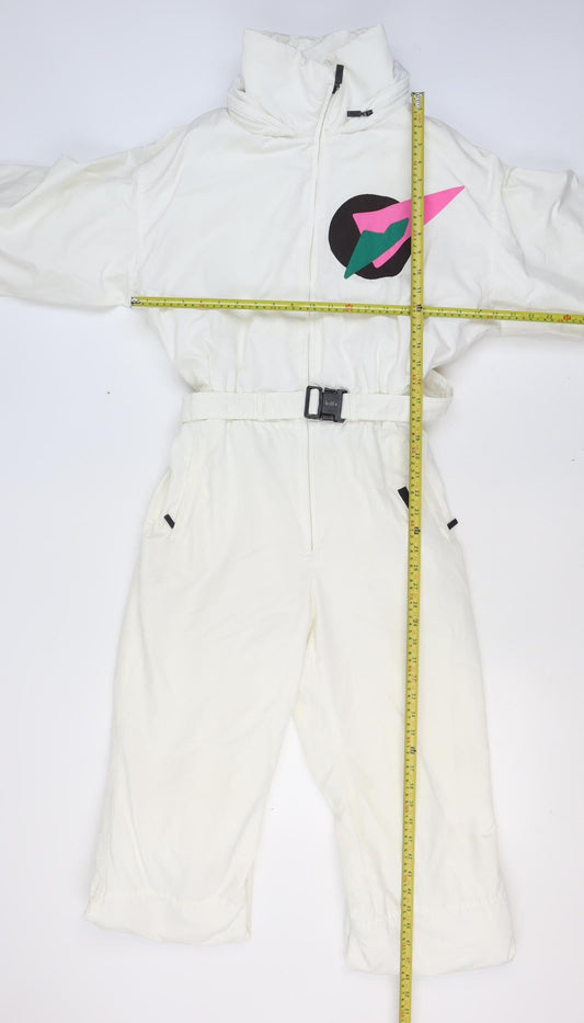 Killy France Women's White Ski Jumpsuit Size 12 Retro Colourblock Belted