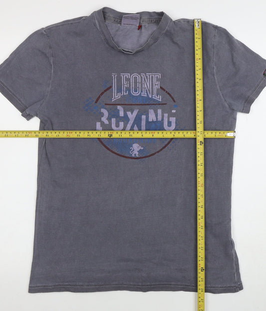Leone 1947 Men's Grey Boxing Graphic Cotton T-Shirt Size L