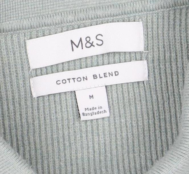 Marks and Spencer Men’s Green M Collared 1/2 Zip Cotton Blend Jumper