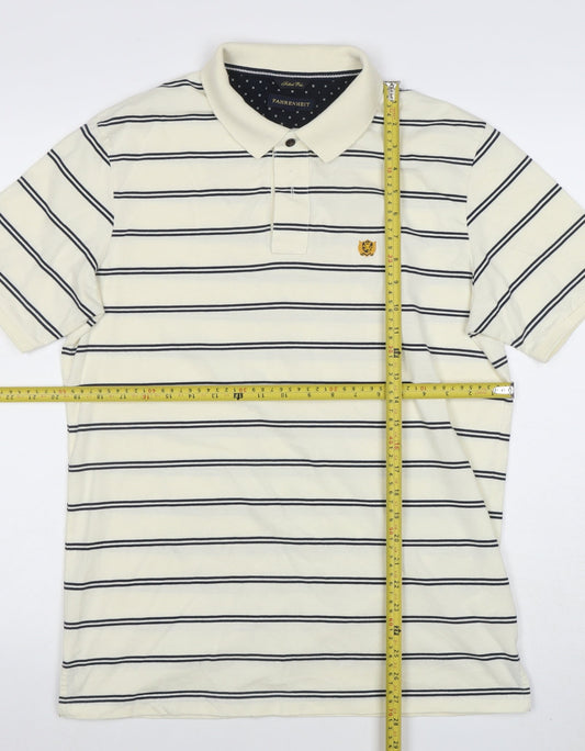 Fahrenheit Men's Ivory Striped Fitted Polo Shirt XL