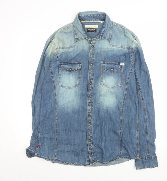Jack & Jones Vintage Co. Men's Blue Denim Long Sleeve Button-Up Shirt L