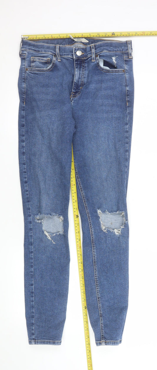 Topshop Women’s Blue Skinny Distressed Jeans W30 L34 Size 12