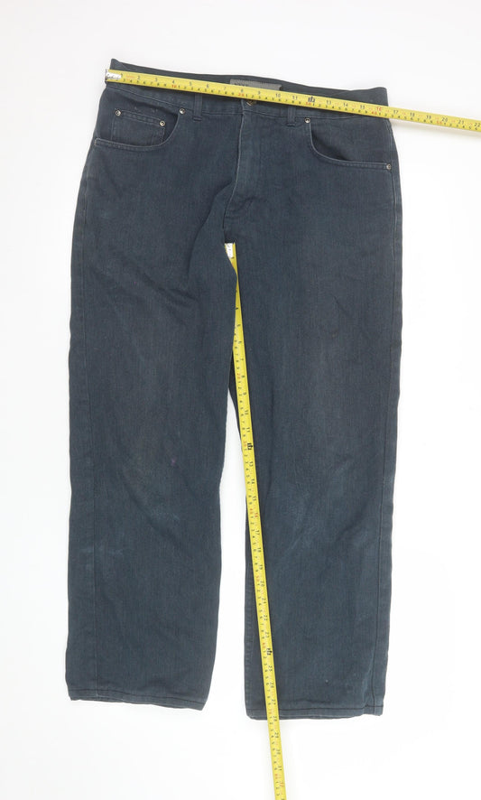Next Men's Blue Loose Fit Cotton Blend Jeans 34S Classic Casual Trousers