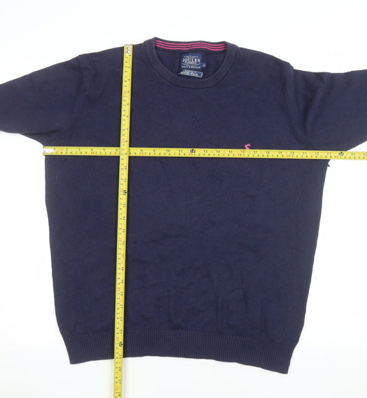 Joules Men's Navy Blue Merino Wool Cotton Crew Neck Jumper Size L