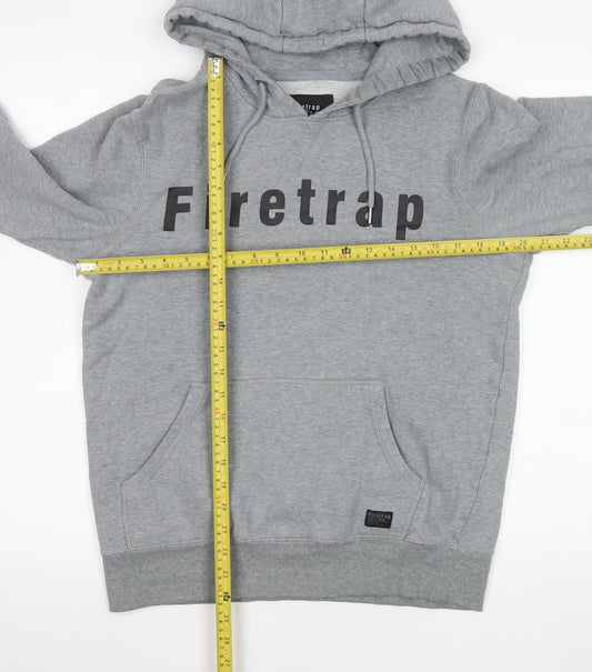 Firetrap Mens Grey Pullover Hoodie Medium Logo Fleece Sweatshirt