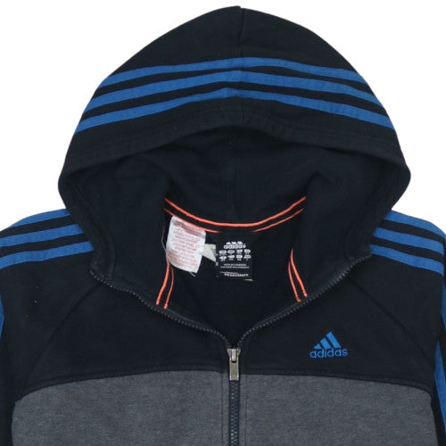 Adidas Boys Black & Grey Full Zip Hoodie Size 14A Essentials Fleece