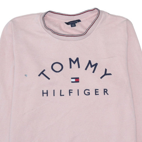 Tommy Hilfiger Women Pink Logo Cotton Crew Neck Sweatshirt L