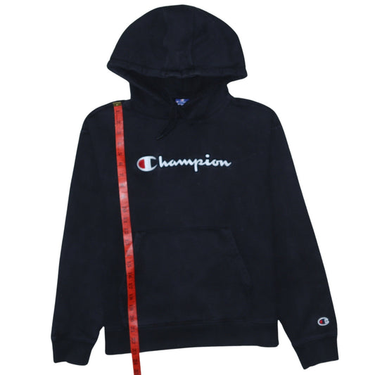 Champion Women Black Medium Pullover Hoodie 100% Cotton Logo Print