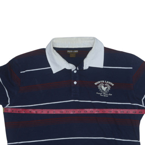 Atlas For Men Navy Blue XL Long Sleeve Striped Collared Polo Shirt