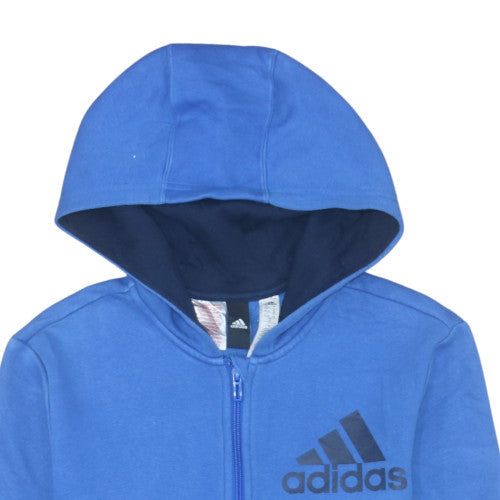 Adidas Boys Blue Full Zip Hoodie 13-14 Years Classic Fleece Sweatshirt
