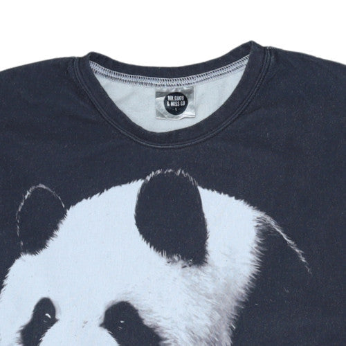 Mr Gugu & Miss Go Mens Black L Graphic Panda Rainbow Sweatshirt