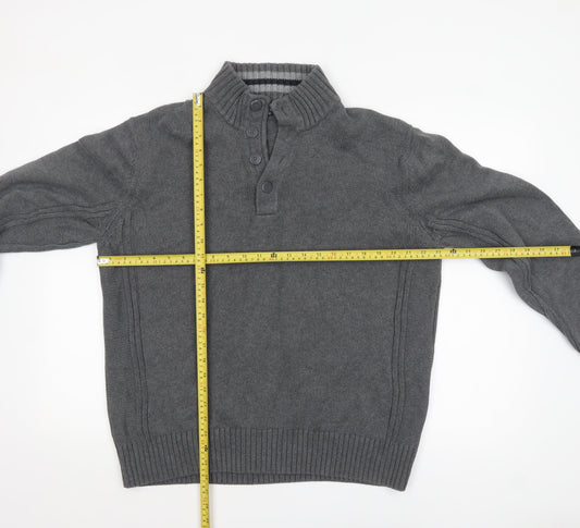 Marks and Spencer Blue Harbour Men’s Grey Cotton Henley Jumper XL