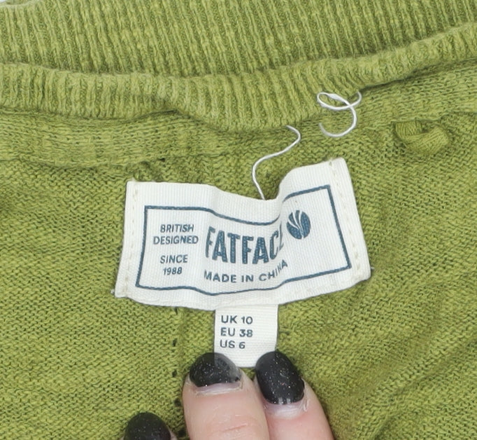 FatFace Women's Green Size 10 Sleeveless Cotton Linen Cardigan
