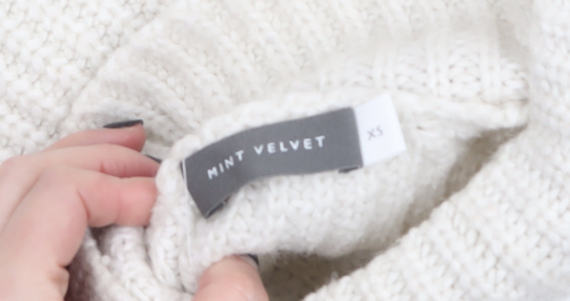 Mint Velvet Women’s Ivory Chunky Knit Roll Neck Wool Jumper XS