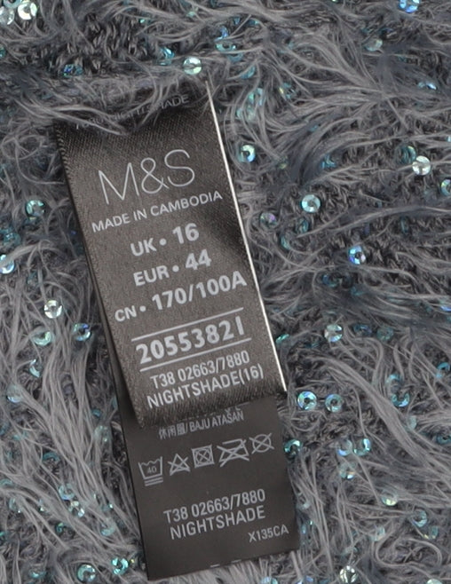 Marks and Spencer Women Grey Sequin Knit Pullover Jumper Size 16