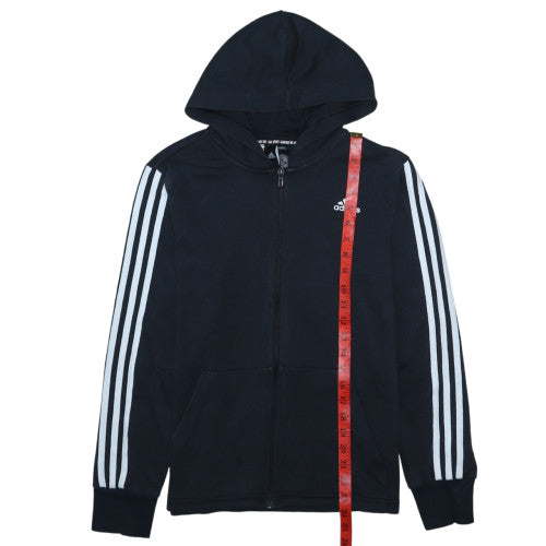 Adidas Boys Black Full Zip Hoodie Size 13-14 Years with White Stripes