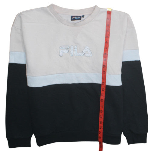 Fila Men's Beige & Black Colour Block Crew Sweatshirt L