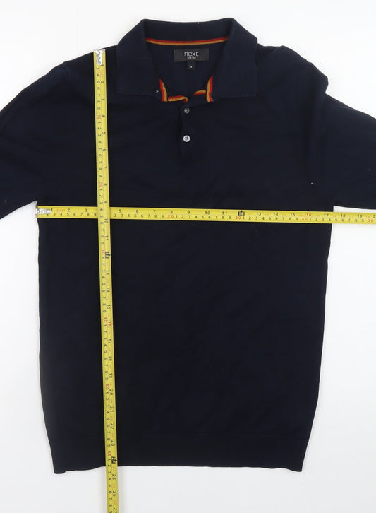 Next Men's Blue Collared Henley Jumper Size S Cotton Knit