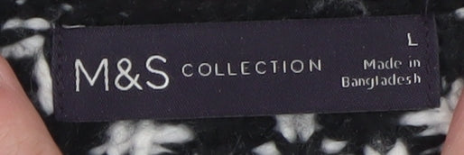 Marks and Spencer Women Black & White Fair Isle Knit Jumper L