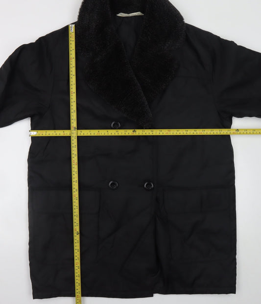 Marks and Spencer Women Black Faux Fur Collar Mid-Length Coat UK 12