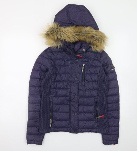 Superdry Womens Blue Hooded Fuji Puffer Jacket Small
