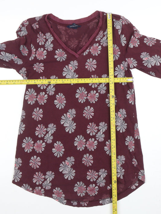 Lands' End Women's Red Floral 3/4 Sleeve V-Neck Tunic Top Size S
