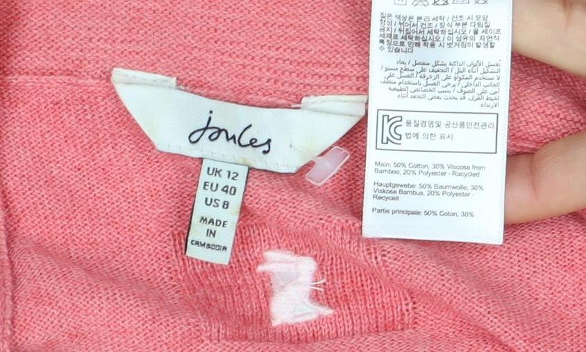 Joules Women's Pink Boat Neck 3/4 Sleeve Cotton Blend Jumper Size 12