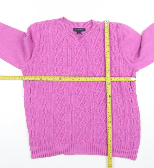 Lands’ End Women’s Pink Cable-Knit Wool Blend Crew Neck Jumper Size M
