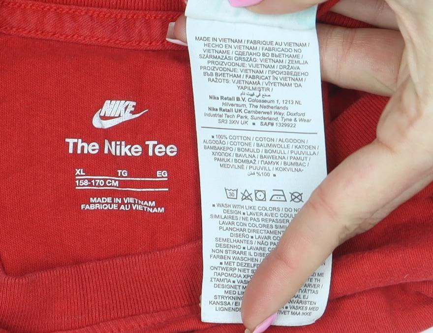 Nike Boys Red XL Sports Logo Cotton Short Sleeve T-Shirt