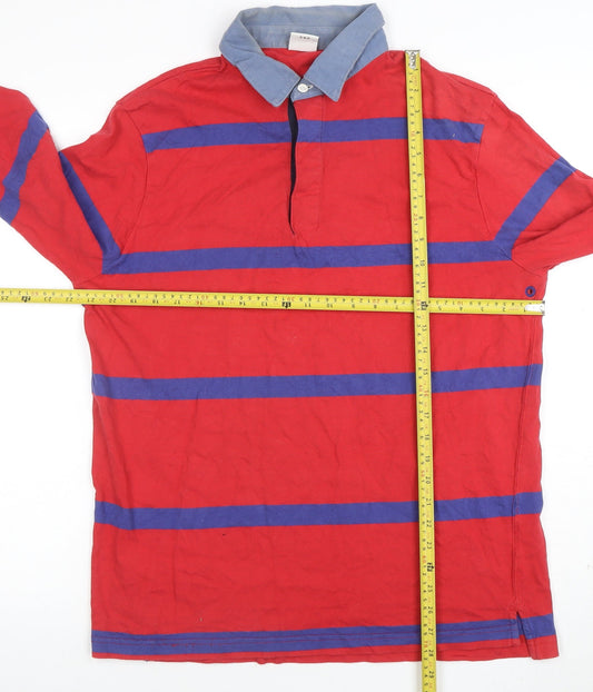 Urban Outfitters Men's Red Striped Long Sleeve Polo Shirt M