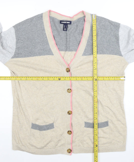 Lands' End Women's Multicoloured Cotton V-Neck Cardigan M