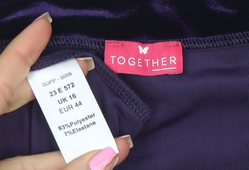 Together Women's Purple Velvet Pencil Skirt UK 16