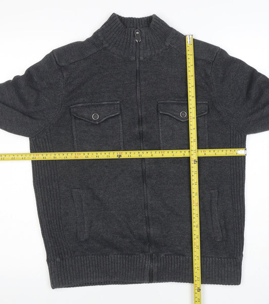 Marks and Spencer Men's Grey Full Zip High Neck Jumper M