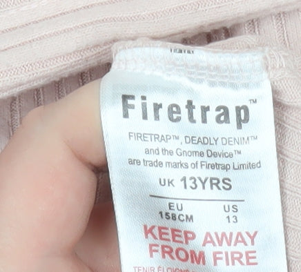 Additional view of Firetrap girls’ pink ribbed pullover hoodie, size 13, years viscose blend