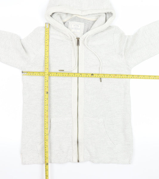 Fat Face Women Ivory Cotton Knit Hooded Zip Jacket Size 12