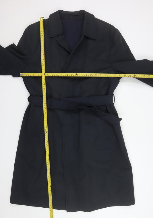 C&A Canda Men's Black 44in Trench Coat Belted Mid-Length Classic Workwear