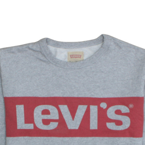 Additional view of Levi's boys’ grey logo pullover sweatshirt, size 14, years crew neck