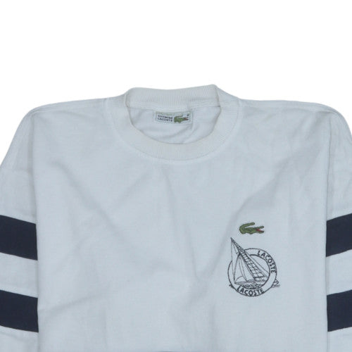 Lacoste Womens White Navy Crew Neck Pullover Sweatshirt Size M