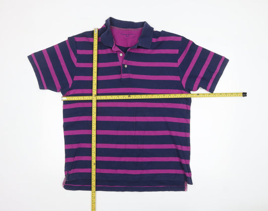 Tyrwhitt Men's Blue & Purple Striped Polo Shirt XL Cotton