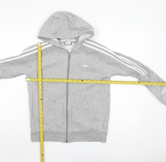 Adidas Boys Grey Full Zip Hoodie 11-12 Years Hooded Logo Sportswear