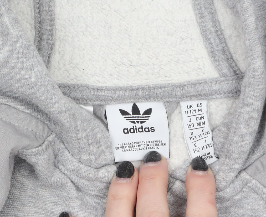 Additional view of Adidas boys’ grey full zip hoodie 11-12 years hooded logo sportswear