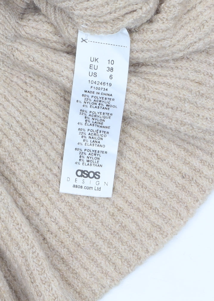Brand and care label for ASOS Design Women Beige Wrap Jumper UK 10 Belted Long Sleeve Knit