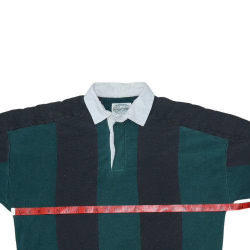 Britches Great Outdoors Men's Green Striped Rugby Polo L Long Sleeve