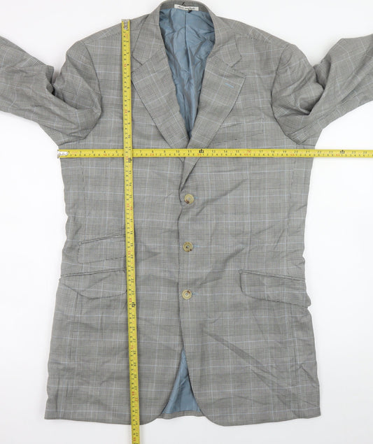 Pal Zileri Men's Grey Checked Wool Blazer Jacket Size 52 Regular