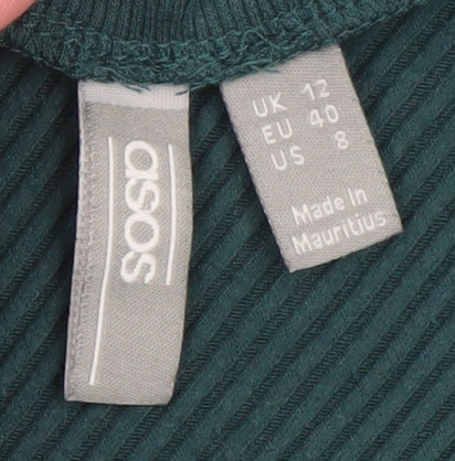 ASOS Women’s Green Size 12 V-Neck Ribbed Bodycon Knit Dress