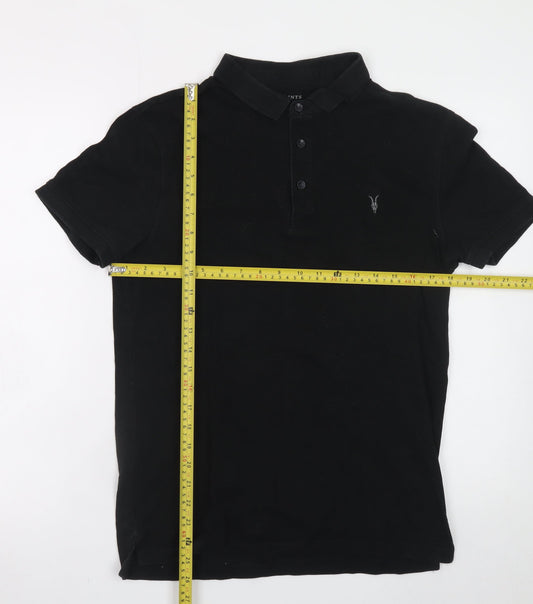 AllSaints Men's Black Cotton Polo Shirt Small Classic Fit