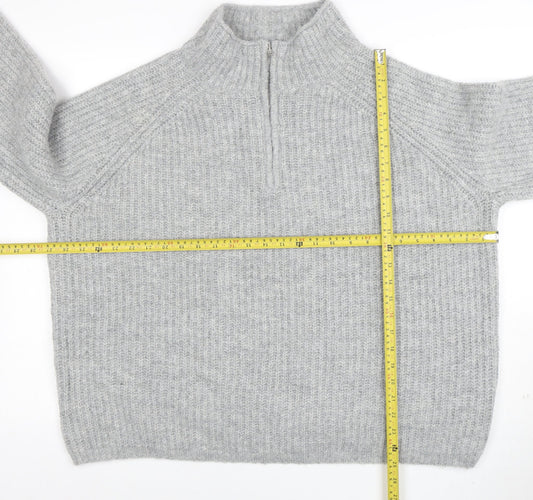 ASOS Women Grey Chunky Mock Neck 1/2 Zip Knit Jumper Size 18