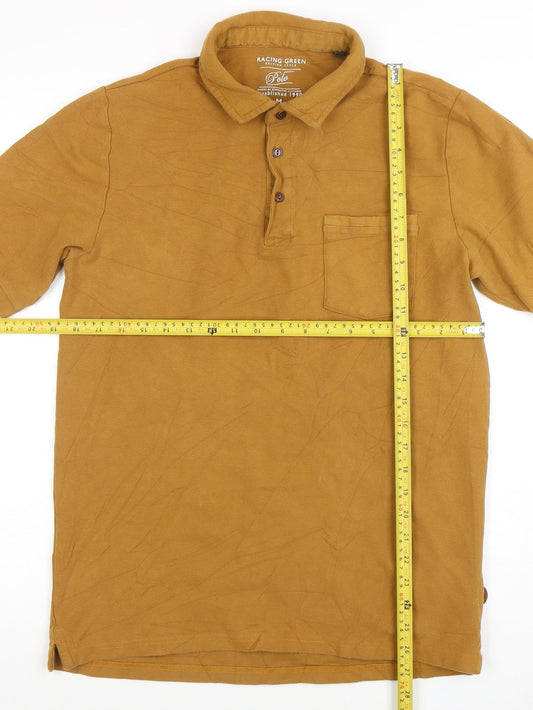 Racing Green Men's Brown Cotton Polo Shirt Size M Short Sleeve
